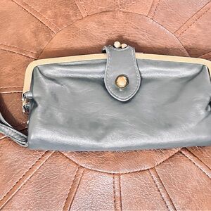Vintage Jeun Bang Gray Faux Leather Wristlet w 2 Coin Pouches
